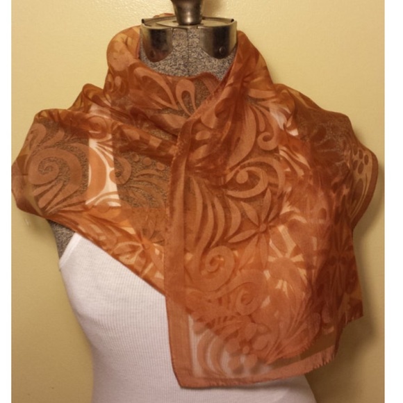 Vintage Beautiful Brownish Bronze Sheer Paisley Versatile Scarf - Picture 5 of 10
